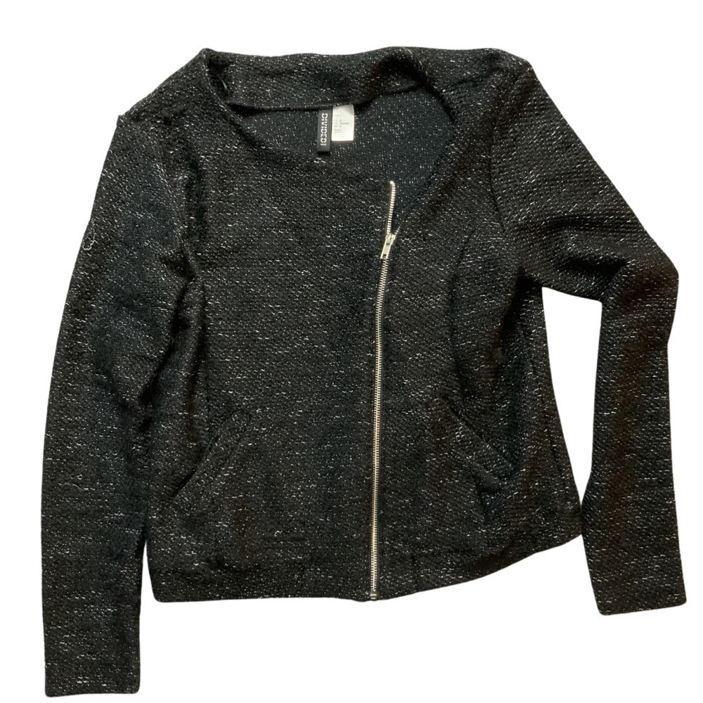 Divided Women's  Black Tweed Boho Jacket Blazer L Mid Weight